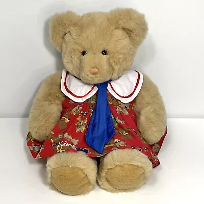 Mango Teddy Bear Plush Magnetic Hands Red Sailor Dress Backpack Windup Music Box • $24.56