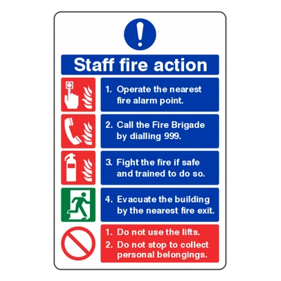 £3.23 • Buy Fire Action Notice Sign - Staff Fire Action - 200x300mm - 1mm Rigid Plastic
