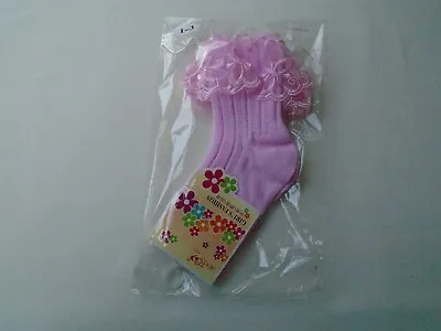 £3.75 • Buy Girls Bridesmaid Holy Communion Organza Frill Pink Ribbed Ankle Socks 1-3 New