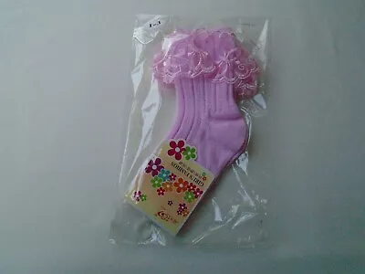 £3.75 • Buy Girls Bridesmaid Holy Communion Organza Frill Pink Ribbed Ankle Socks 1-3 New