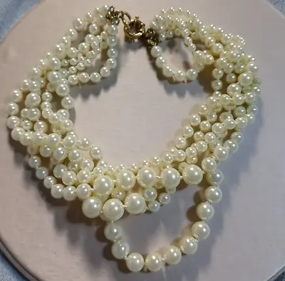 $19.50 • Buy J. Crew Necklace Five Strand Graduated Faux Pearl Gold Tone 24 Inch Knotted