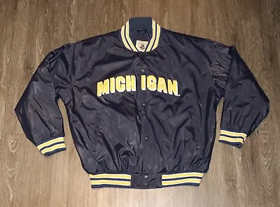Vintage Starter University Of Michigan Wolverines Satin Bomber Jacket 1980s XL • $85