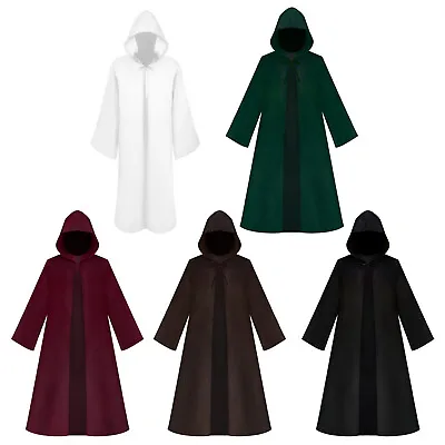 Mens Hooded Robe Medieval Tunic Cloak Cape Coat Vampire Halloween Fancy Costume • $5.63