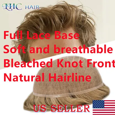 Mens Toupee Human Hair Replacement System Full French Lace Hairpiece For Men Wig • $217.55