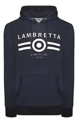 Lambretta Mens Navy Original Pull Over Classic Logo Retro Hooded Hoodie • £24.99