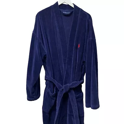 POLO RALPH LAUREN Mens Bathrobe L/XL Navy Blue 100% Cotton Terrycloth Robe • $59.95