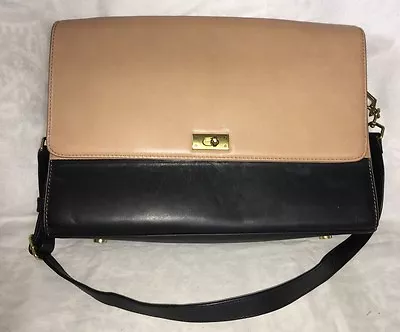 J.CREW Flap Lock Two Tone Tan/Black Shoulder Bag Purse-Near MINT • $60