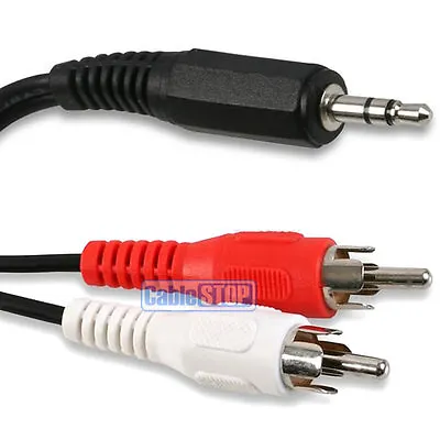 PRO Short 15cm Twin RED WHITE 2x RCA Phono To 3.5mm Mini Jack STEREO Aux Cable • £2.95