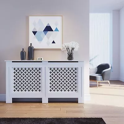 Cross Pattern Radiator Cover White Modern Traditional Wood Grill Cabinet Shelf • £28.99