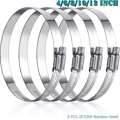 4/6/8/10/12 Inch 6Pieces Adjustable 304 Stainless Steel Duct Clamps Hose Clamp • $10.49