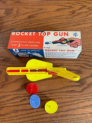Vtg Topic Toys Rocket Top Gun Launcher Shoot & Spin Trigger Flying Saucer • $10