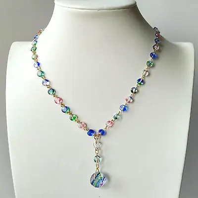 Iris Glass Necklace 18'' Czech Rainbow Beads Vintage Women`s Jewelry Art Glass • $42.50