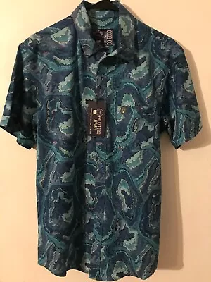 S Men's PROJECT GOOD APPAREL Vintage Blue Tribal Hawaiian Shirt NEW WITH TAGS • $47