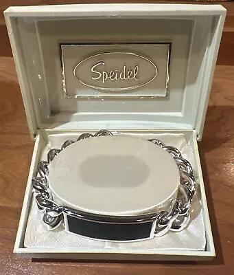 SPEIDEL Mens Heavy Silver Tone Large Link ID Bracelet With Black Plate 8” NOS • $35