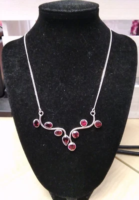 £4.99 • Buy 925 Silver 12  Necklace With Garnet Stones