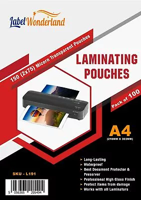 100 Laminating Pouches Premium Laminator Sheets Sleeves Pockets A4 - 216 X 303mm • £8.89