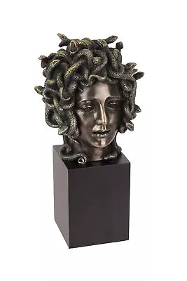 Cast Bronze Resin Medusa Head Figure On Plinth Bust Sculpture Painted Accent Art • $69.99