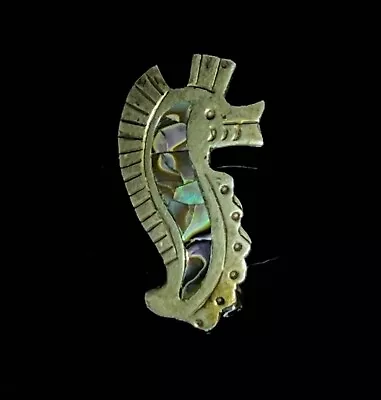 Sterling Silver Alpaca Mexico Seahorse Abalone Vintage Pin Brooch • $15.95