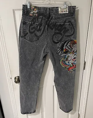 Ed Hardy Men's Jeans Skull Eagle Snake Tattoo Loose Fit Denim Embroidered NWT • $69.95
