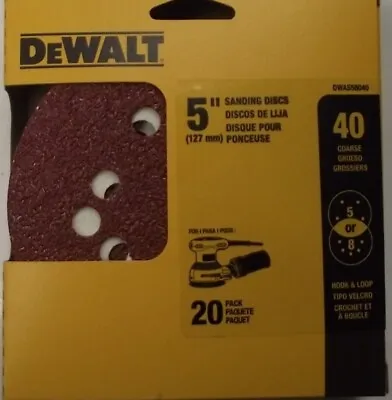 DEWALT DWAS58040 40-Grit 5  Disc Sandpaper 5 Or 8 Hole 20-Pack • $4.25