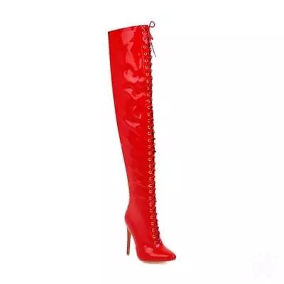 Womens High Stiletto Heel Over Knee Thigh Boots Shoes Cosplay Lace Up Zip 34-48 • $113.90