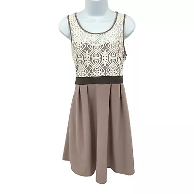 A'reve Anthropologie Dress Womens Small Purple Cream Lace Sleeveless Tie Waist • $25