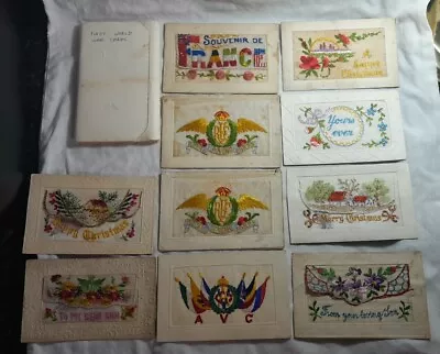 WWI French Embroidered Silk Postcards X 10 (Military & Occasions) • £1.20