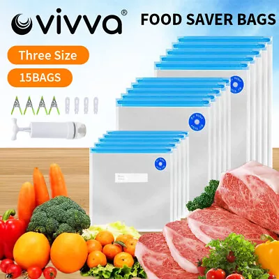 Reusable Vacuum Seal Bags Sealer Food Saver Storage Bag Electric Vaccum Pump Set • $17.99