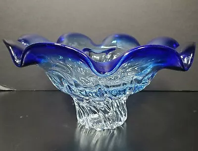 $29.99 • Buy Shannon Godinger 10  X 5  Cobalt Blue Ruffle Rim Clear Bowl Crystal Center Piece