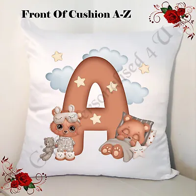 Personalised 18  Cushion - Newborn Baby Gift - Cute Bears - Initial - A-Z - D.1 • £17.99