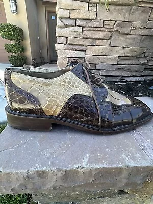 R Martegani Boutique Men's Size 10M Brwn Taupe Alligator Leather Oxfords Lace Up • $199.99