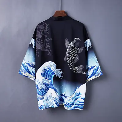 Women Men Crane Japanese Kimono Coat Jacket Harajuku Loose Yukata Outwear • £18.89