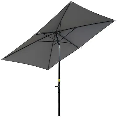 Outsunny 2 X 3(m) Garden Parasol Rectangular Market Umbrella W/ Crank Dark Grey • £55.99