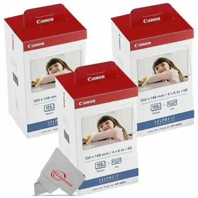 3X Canon KP-108IN Color Ink Paper Set 4x6 For Canon Selphy CP1300 CP1200 CP1500 • £78