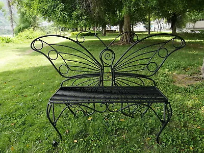 Metal Garden Bench 2 Sizes Butterfly Chair Decor Antique Black/White Outdoor • $146.07