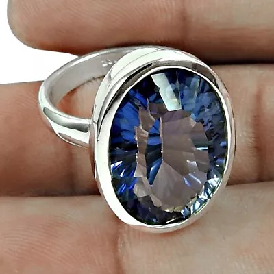 Natural Mystic Topaz Gemstone Solitaire Tribal Blue Ring Size 5 925 Silver K36 • $26.58