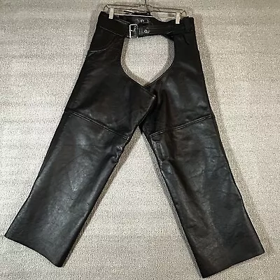 Motorcycle Chaps Mens Size XXL Black Genuine Leather Two Pockets Unbranded • $38.50