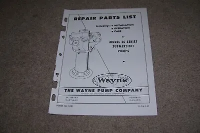 Wayne Gas Station Submersible Pump Parts List ES Series Vintage • $9.95
