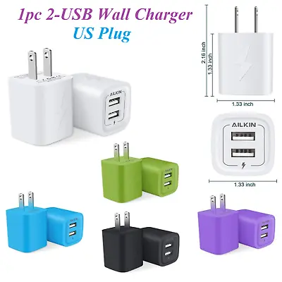 AILKIN 2-USB Charger Wall Plug Fast Charging Outlet AC Power Adapter Block Cube • $4.59