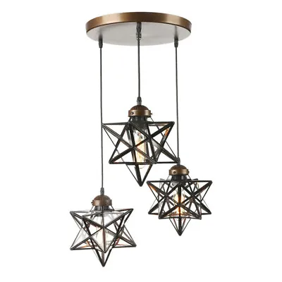 Bar Moravian Star Glass Chandelier 3-Light Hanging Lighting Pendant Lamp Fixture • $88