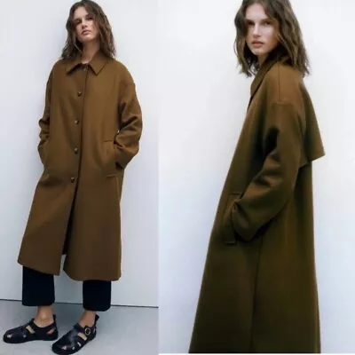 Zara Monteco Italian Fabric Wool Blend Oversized Coat Women's XS Brown Camel • $178.98