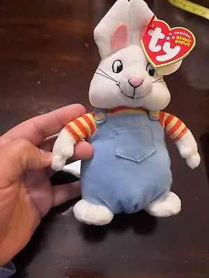 TY Beanie Babies 7  Max Rabbit Plush From Max/Ruby Nick Jr Overalls NEW • $14.99