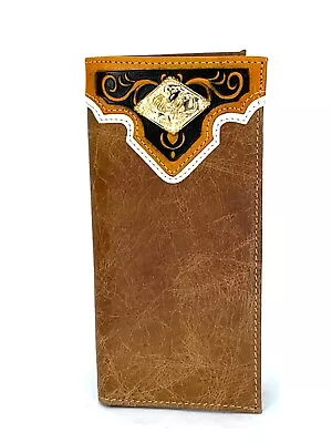 Western PU Leather Wallet Rooster Rodeo Bifold Checkbook Brown 7.5''Long • $14.99