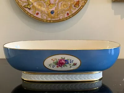 Vintage Lenox Porcelain Oval Footed Blue Cream Floral Bowl 2633 MR 60-141 • $149