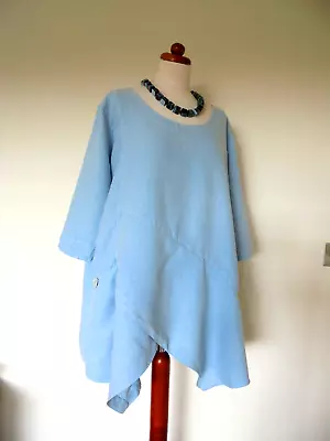 SAHARA - A Beautiful Quirky Lagenlook Tunic In Pale Blue Linen - XL - Chest 50  • £16