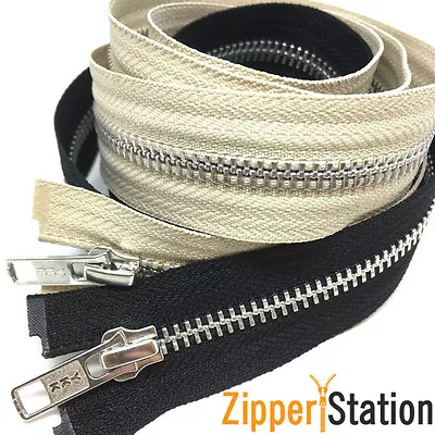 YKK Extra Long Metal Open End Zips - Black Beige Zipper. 91cms To 300cms • £4.90