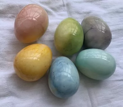 Marble Alabaster Stone Easter Eggs Multicolor Italian Shiny Smooth Home Decor • $49.99