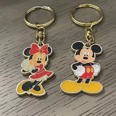 SET Mickey & Minnie Mouse Cutout Disney Souvenir Keychain Key Chain Ring • $14.99