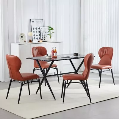 4pcs PU Leather Dining Chairs Metal Frame & 47  Marble MDF Top Dining Table Set • $329.99