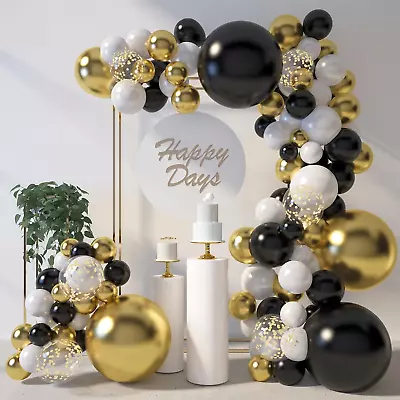 Black Gold Balloon Garland Kit 150PCS Arch Kit Confetti Metallic White Latex Ba • $11.88